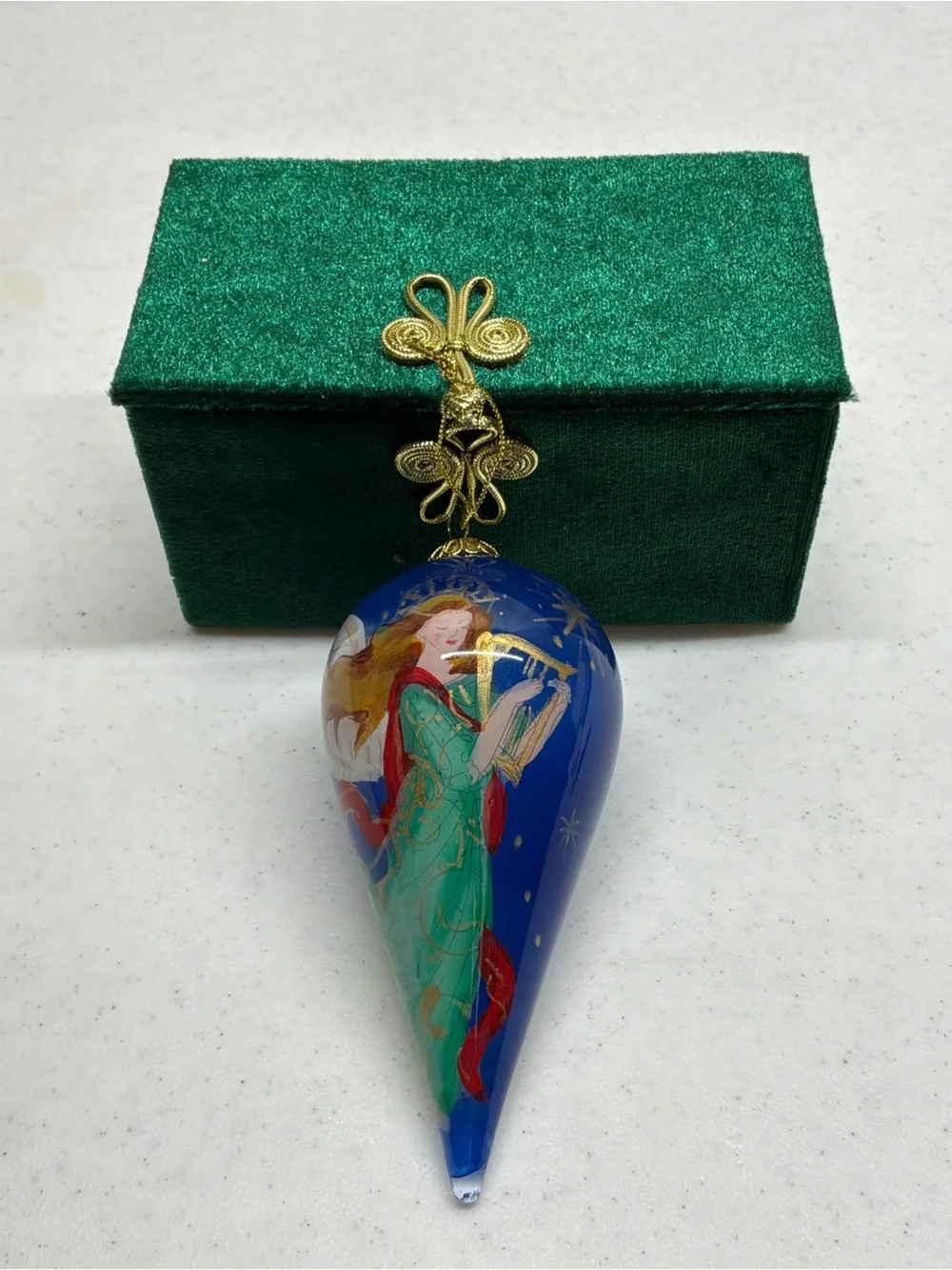 Pier 1 2012 “Angel Cone” Hand Painted Teardrop Christmas Ornament W/Box